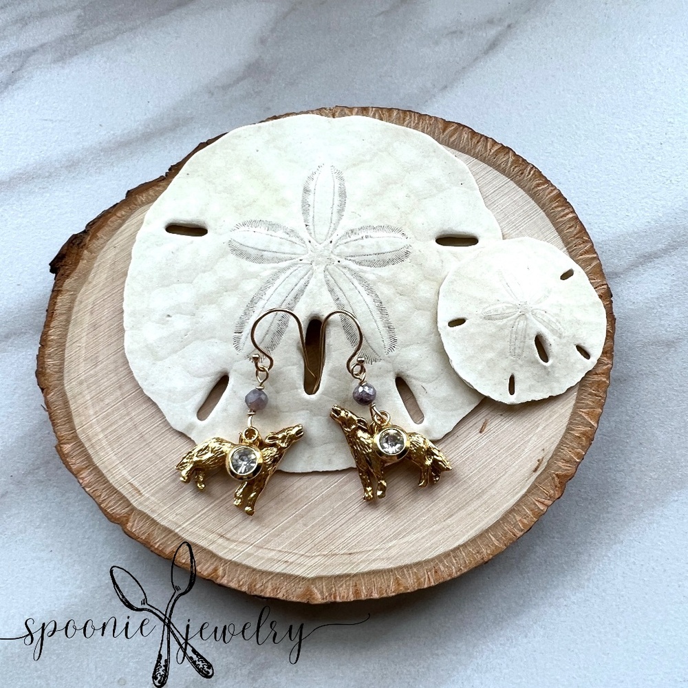 Wolf Lupus Awareness Earrings | Hypoallergenic Gold Filled | Purple Crystal Spoo